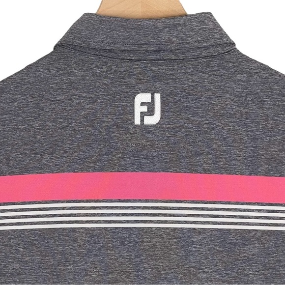 Footjoy Polo Mens Large Athletic Fit Chest Stripe Performance Stretch Golf Pink - Picture 6 of 8